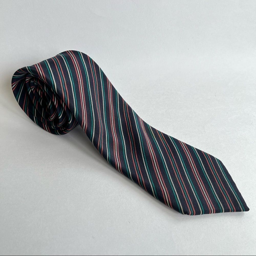 Vintage Pierre Balmain 100% Silk Tie Diagonal Multicolor Stripes Made in Italy